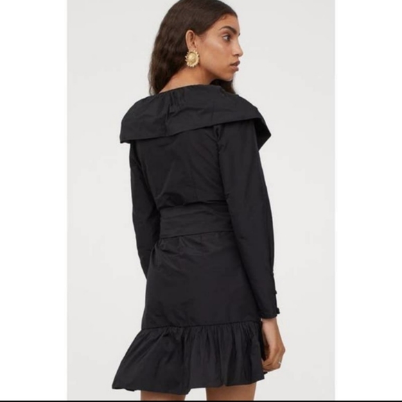 Sandra Mansour H&M Black Ruffled Dress Wrap Bow Small - Picture 4 of 8